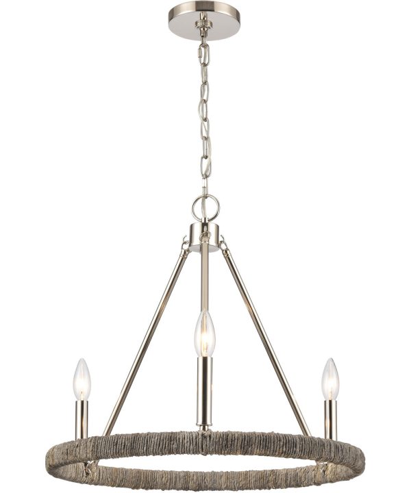 Abaca 20   Wide 3-Light Chandelier - Polished Nickel Cheap