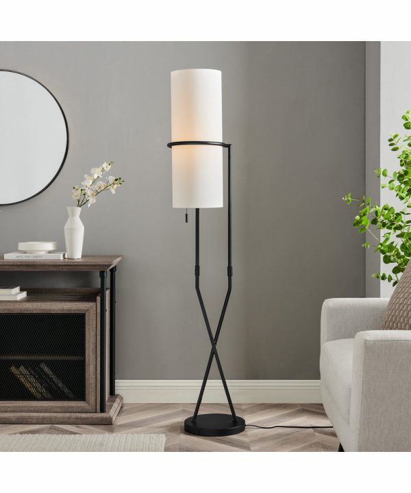 Xandra 1-Light Floor Lamp Black Off White Fabric Shade Online