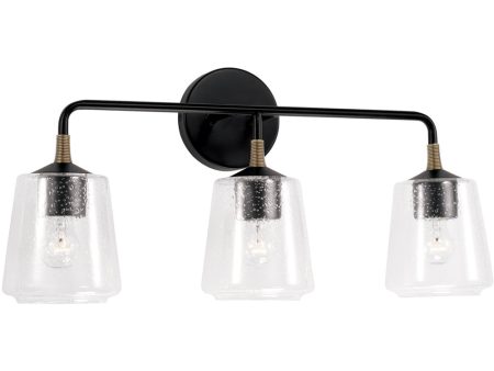 Amara 3-Light Vanity Matte Black with Brass For Sale