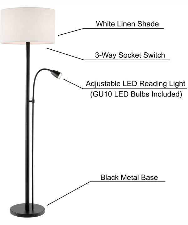 Nanette 1-Light Floor Lamp With Reading Black Fabric Shade For Discount