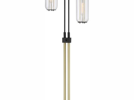 Hagen 2-Light 2-Light Floor Lamp Black Antique Brass Clear Glass Supply