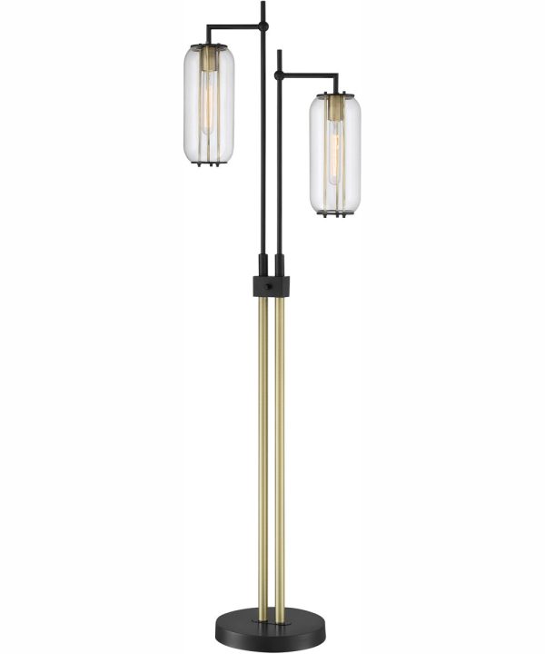 Hagen 2-Light 2-Light Floor Lamp Black Antique Brass Clear Glass Supply