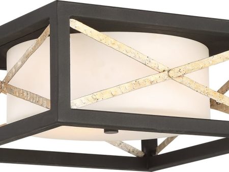 14 W Boxer 2-Light Close-to-Ceiling Matte Black   Antique Silver Accents For Discount