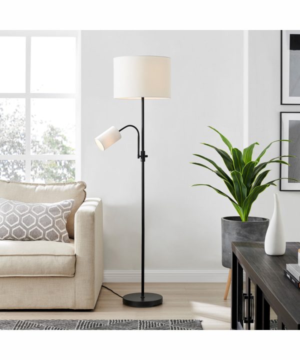 Tayvon 1-Light Floor Reading Combo Lamp Black White Fabric Shade Online now