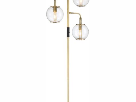 Kaira 3-Light 3-Light Floor Lamp Black Antique Brass Clear Glass For Cheap