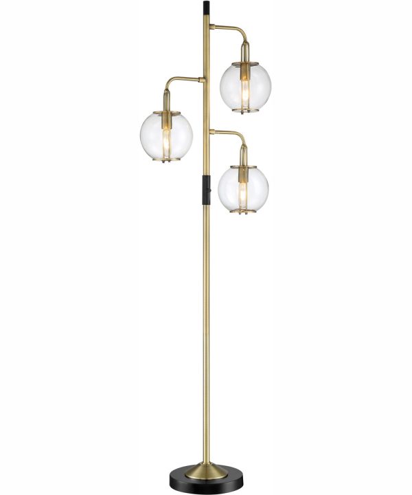 Kaira 3-Light 3-Light Floor Lamp Black Antique Brass Clear Glass For Cheap