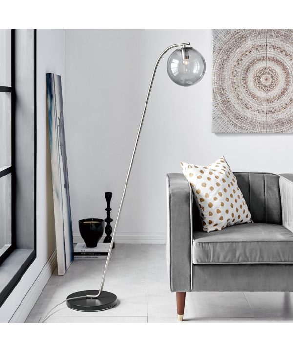 Roden 1-Light Floor Lamp Brushed Nickel Smoke Glass Shade Online Sale