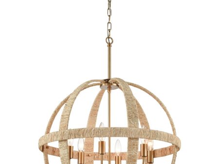 Abaca 23   Wide 6-Light Chandelier - Satin Brass Online now