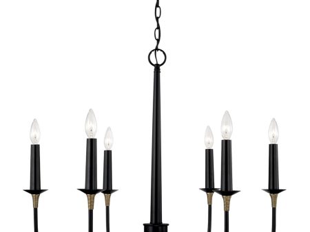 Amara 6-Light Chandelier Matte Black with Brass For Sale