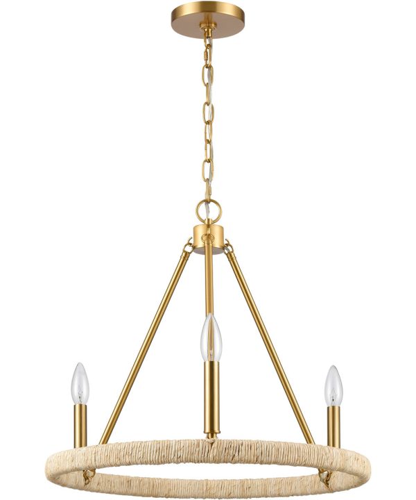 Abaca 20   Wide 3-Light Chandelier - Brushed Gold on Sale