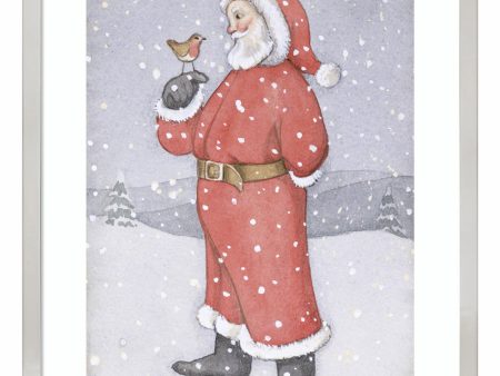 Father Christmas and a Robin by Lavinia Hamer Wood Framed Wall Art Print (19  W x 25  H), Svelte Silver Frame Online now