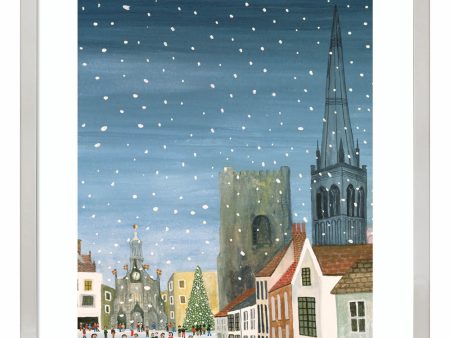 Chichester Cathedral Snow Scene by Judy Joel Wood Framed Wall Art Print (19  W x 25  H), Svelte Silver Frame Supply