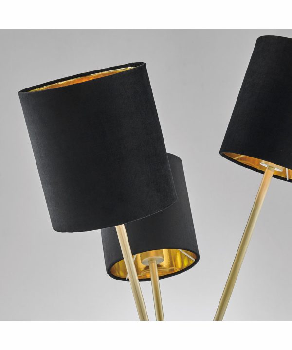 Crisanta 3-Light 3-Light Floor Lamp Gold Black Velvet Shade Online Hot Sale