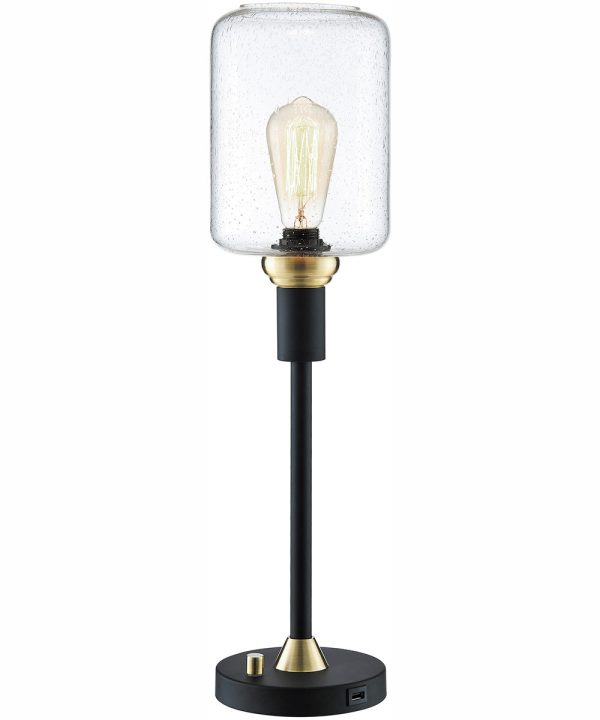 Luken 1-Light 3Pcs Floor & Table Lamp Set Black Antique Brass Seeded Glass Supply