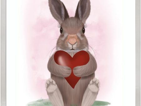 Bunny Heart Hug by Fab Funky Wood Framed Wall Art Print (21  W x 25  H), Svelte Silver Frame Fashion