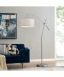 Pollux 1-Light Floor Lamp Brushed Nickel White Fabric Shade Fashion