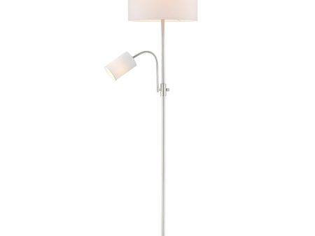 Tayvon 1-Light Floor Reading Combo Lamp Brushed Nickel White Fabric Shade For Discount