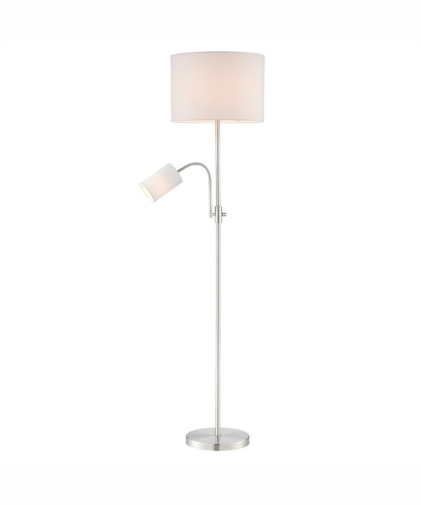 Tayvon 1-Light Floor Reading Combo Lamp Brushed Nickel White Fabric Shade For Discount