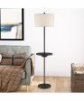 Tungsten 1-Light Floor Lamp With Tray Dark Brz Linen Shade Hot on Sale