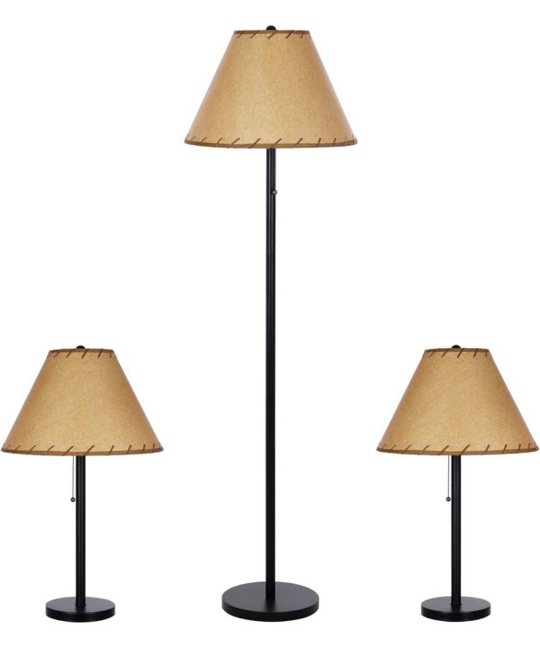 Catalina Lodge Cabin 3-Piece Floor and Table Lamp Combo Set, Rustic Bronze Metal Finish For Cheap