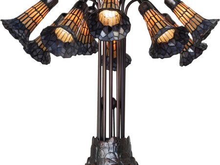 24  High Stained Glass Pond Lily 10 Light Table Lamp Online now