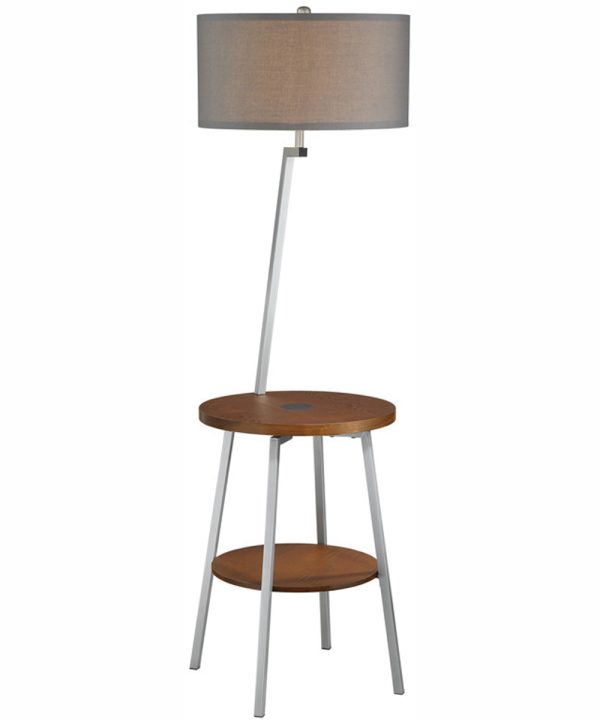 Lemington 1-Light Floor Lamp With Wireless Charging Pad Silv Wood Grey For Cheap