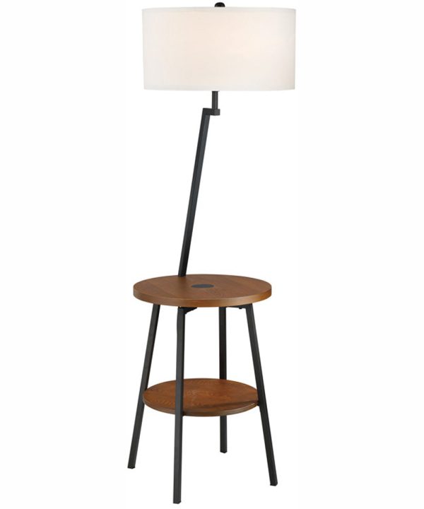 Lemington 1-Light Floor Lamp With Wireless Charging Pad Black Wood White on Sale