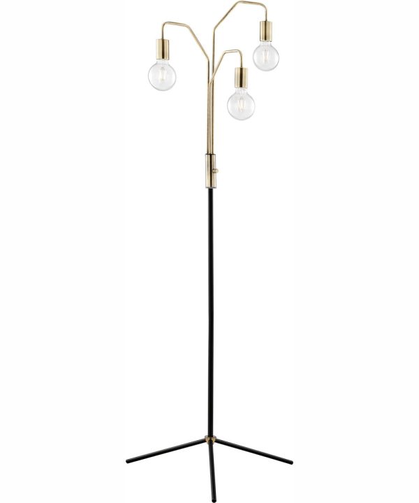 Nilmani 3-Light Floor Lamp Antique Brass Black Online Sale