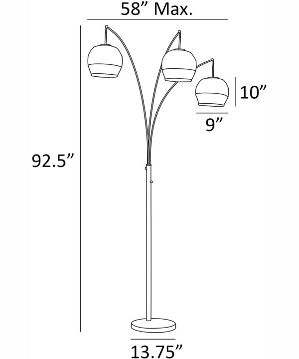 Kaylor 3-Light 3-Light Arc Lamp Brushed Nickel Outer Rattan&Inner Fabric Shade For Sale