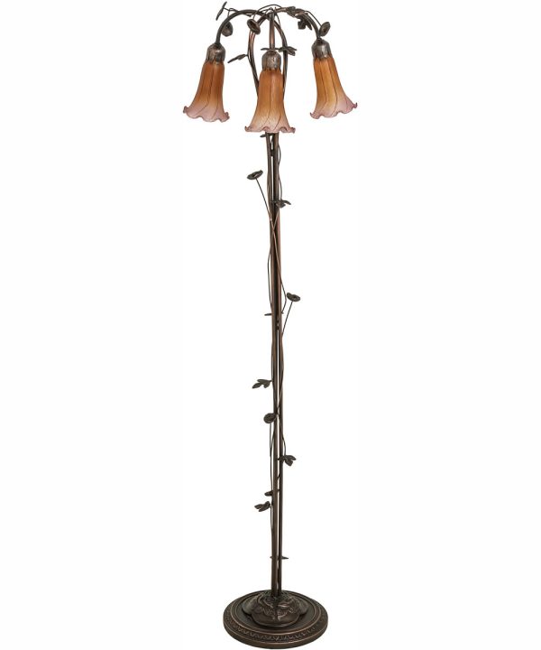 58  High Amber Purple Tiffany Pond Lily 3 Light Floor Lamp Hot on Sale