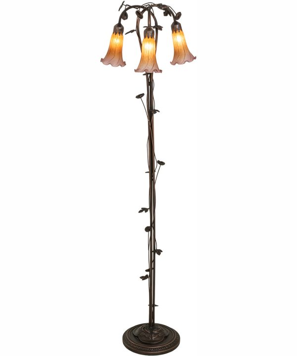 58  High Amber Purple Tiffany Pond Lily 3 Light Floor Lamp Hot on Sale