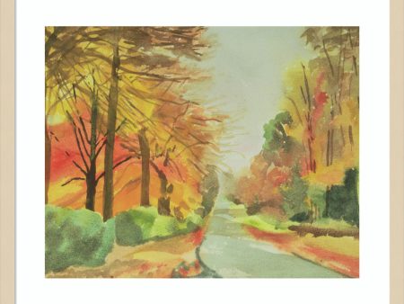 Autumn Road in Belgium by Izabella Godlewska de Aranda Wood Framed Wall Art Print (25  W x 21  H), Svelte Natural Frame Online Sale