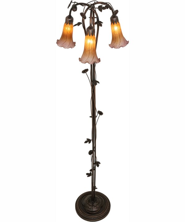 58  High Amber Purple Tiffany Pond Lily 3 Light Floor Lamp Hot on Sale