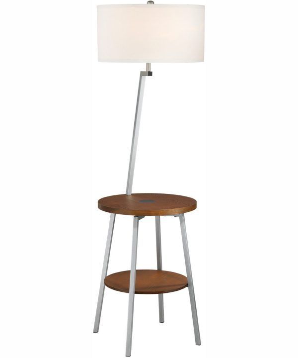 Lemington 1-Light Floor Lamp With Wireless Charging Pad Silv Wood White Discount