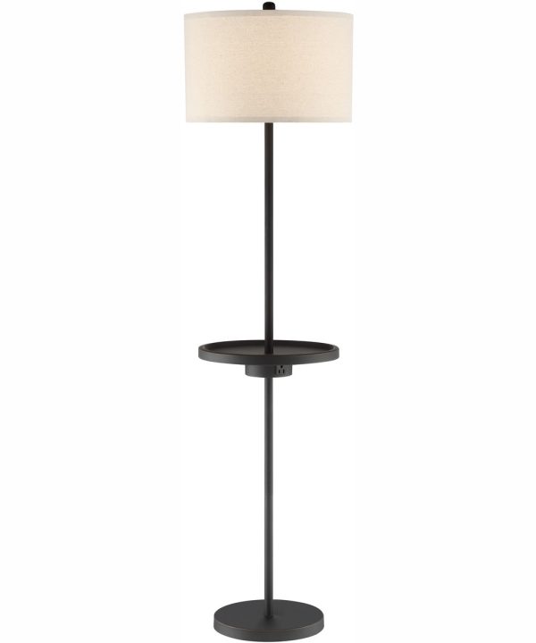 Tungsten 1-Light Floor Lamp With Tray Dark Brz Linen Shade Hot on Sale