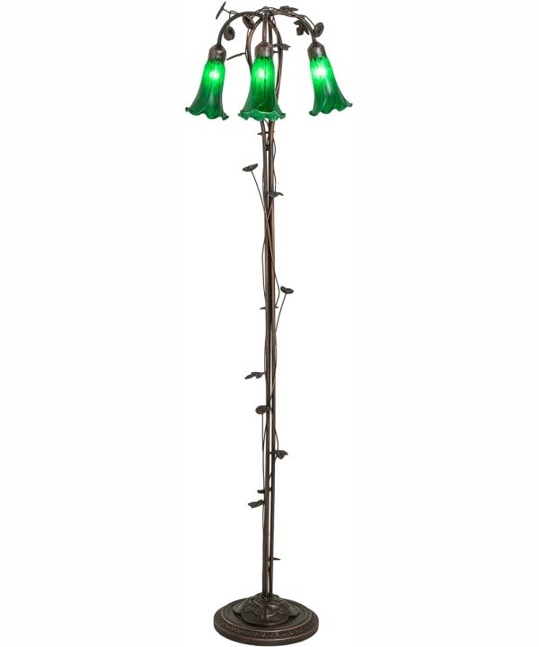 58  High Green Tiffany Pond Lily 3 Light Floor Lamp Sale