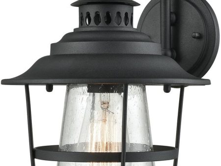 15 H San Mateo 1-Light Outdoor Wall Sconce Textured Matte Black Clear Seedy Glass Supply