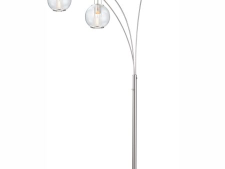 Kaira 3-Light 3-Light Arch Lamp Brushed Nickel Clear Glass Shade Hot on Sale