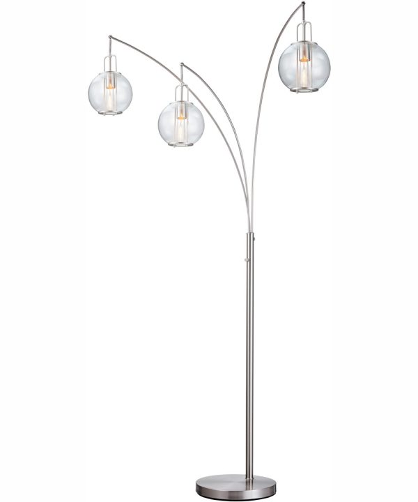 Kaira 3-Light 3-Light Arch Lamp Brushed Nickel Clear Glass Shade Hot on Sale