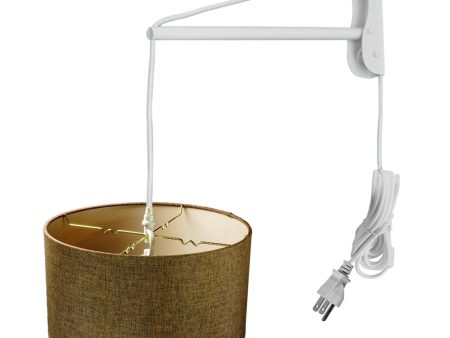 MAST Plug-In Wall Mount Pendant, 2 Light White Cord Arm with Diffuser, Chocolate Burlap Shade 16x16x08 Online now