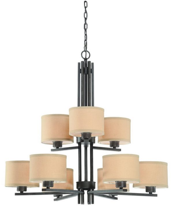 34 w Tecido 9-Light Chandelier Olde World Iron Online Sale