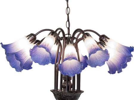 24  Wide Blue White Tiffany Pond Lily 12 Light Chandelier Online