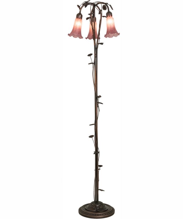 58  High Lavender Tiffany Pond Lily 3 Light Floor Lamp For Sale