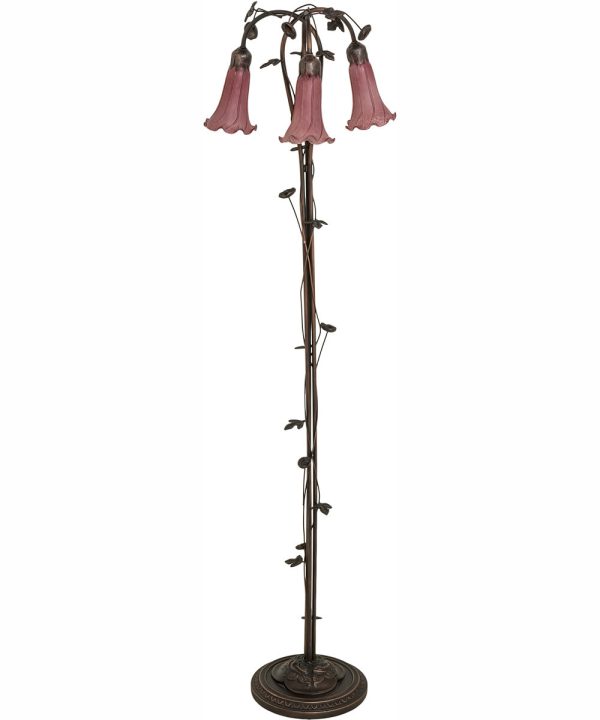 58  High Lavender Tiffany Pond Lily 3 Light Floor Lamp For Sale