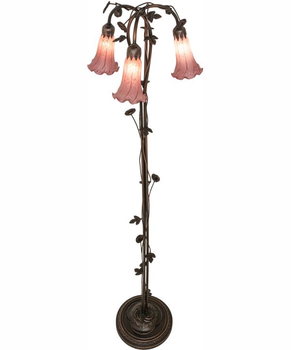 58  High Lavender Tiffany Pond Lily 3 Light Floor Lamp For Sale