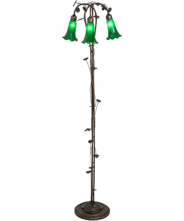 58  High Green Tiffany Pond Lily 3 Light Floor Lamp Sale