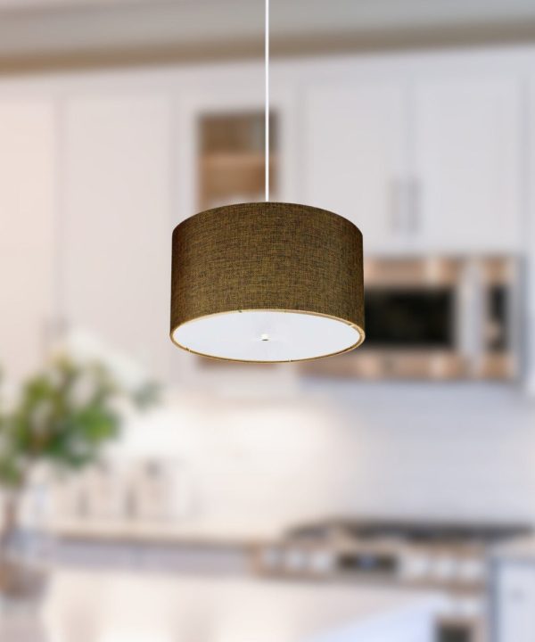 16  W 2 Light Pendant Chocolate Burlap Shade with Diffuser, White Cord For Discount