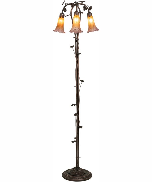 58  High Amber Purple Tiffany Pond Lily 3 Light Floor Lamp Hot on Sale