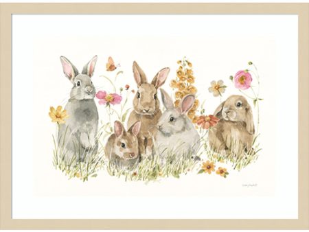 Bunny Hop on Spring I by Lisa Audit Wood Framed Wall Art Print (25  W x 19  H), Svelte Natural Frame Fashion