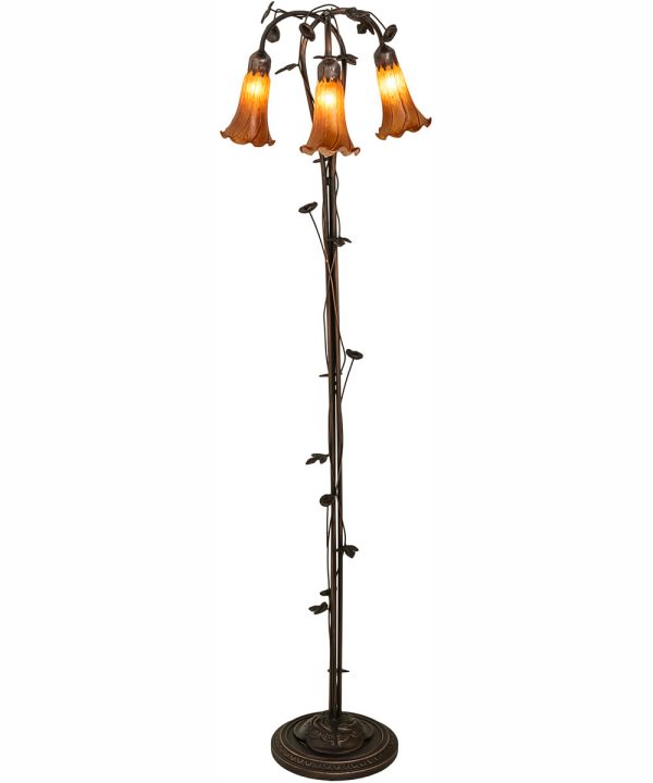 58  High Amber Tiffany Pond Lily 3 Light Floor Lamp For Discount